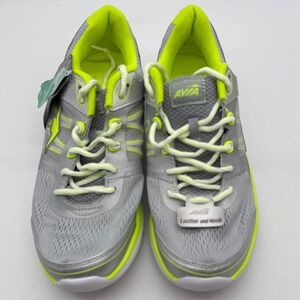 Avia Running Shoes Women's Size 9 Silver‎ Neon Yellow Mesh Leather Athletic